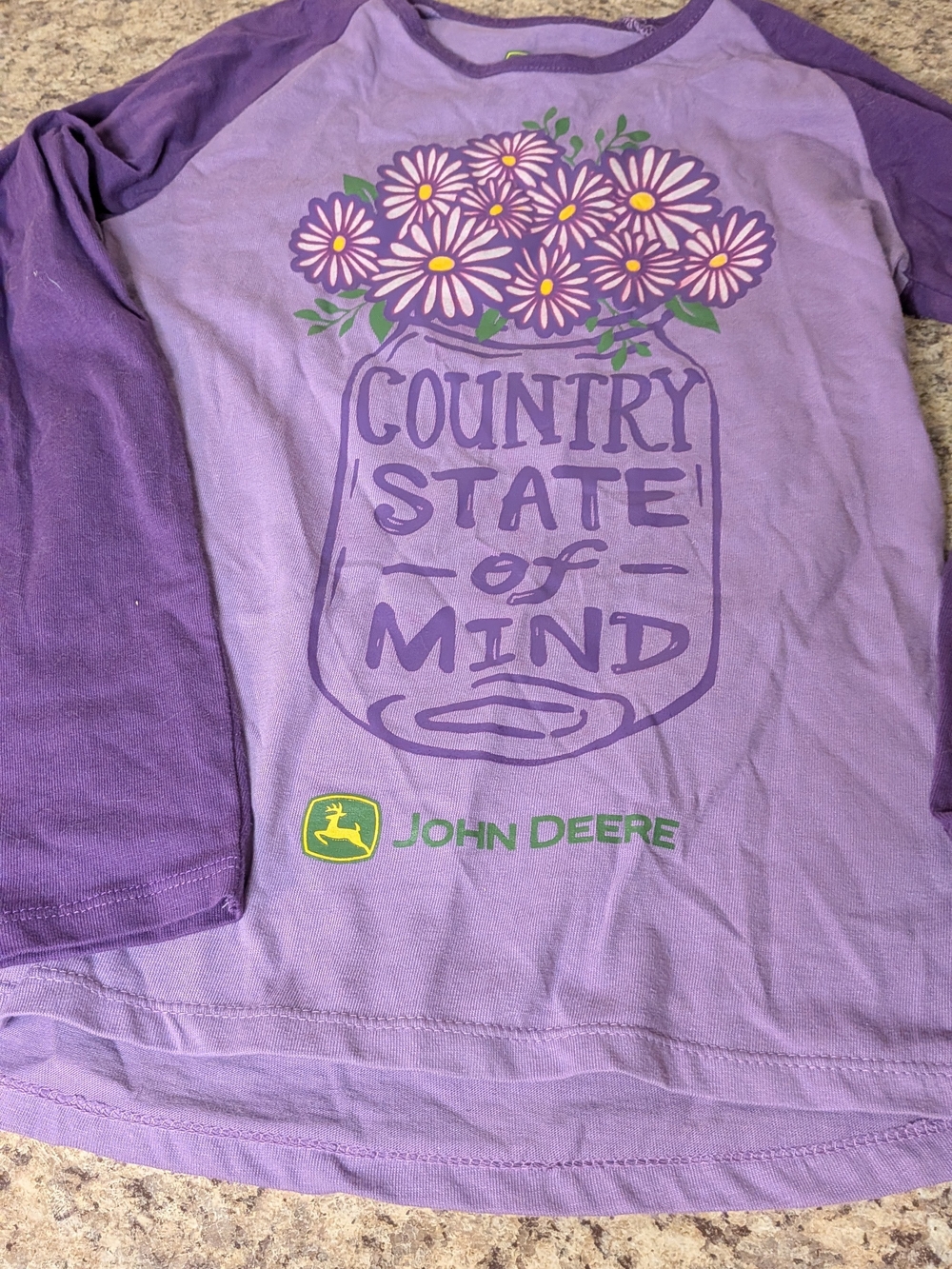 John Deere Purple Raglan Long Sleeve Tee with Floral Graphic